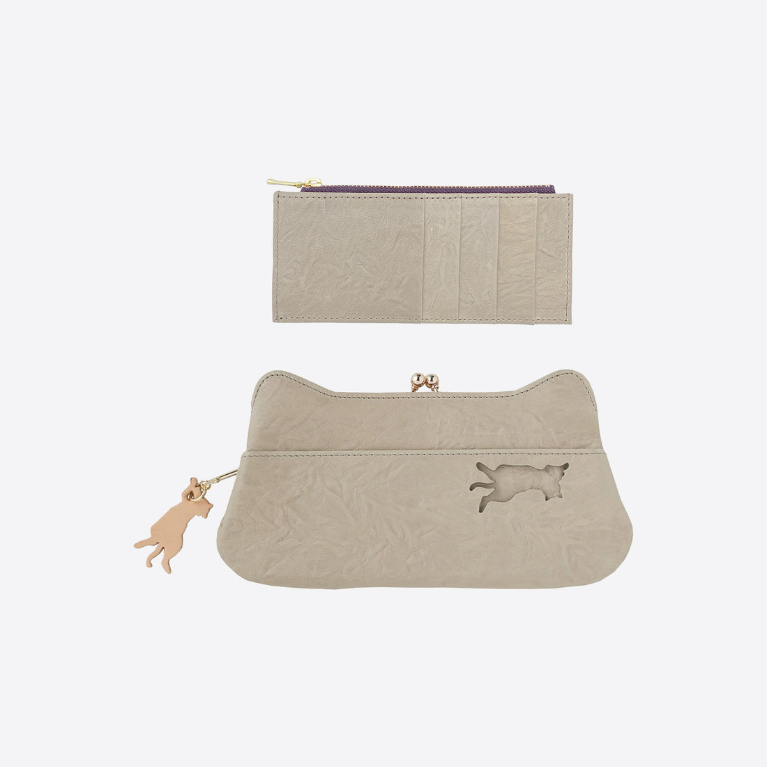 Clasp long wallet Greige &lt;Donation ticket ¥1,600 included&gt; an001