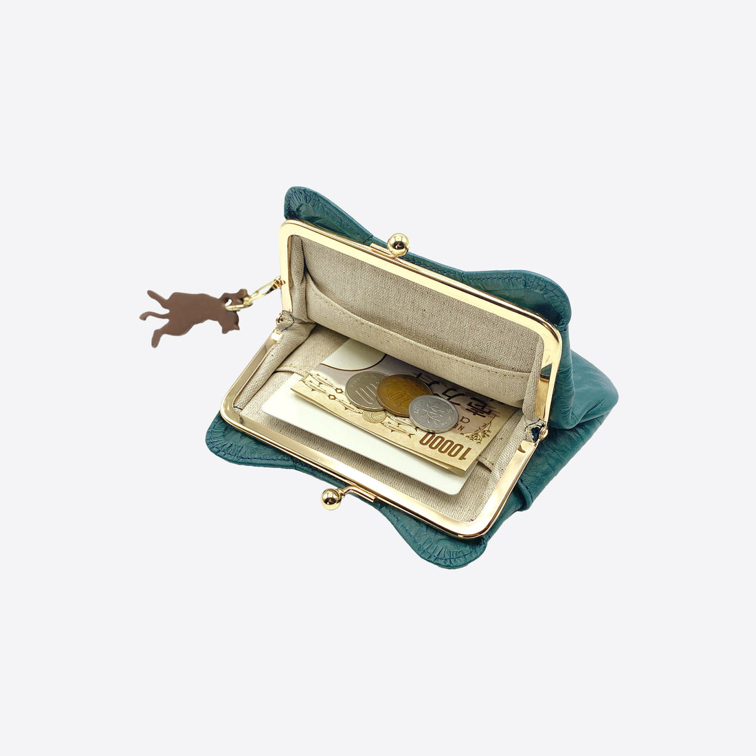 Clasp mini wallet, blue green &lt;Donation ticket ¥850 included&gt; an002