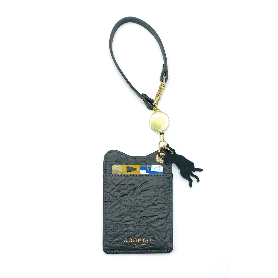 Pass case with reel, charcoal gray &lt;Donation ticket ¥450 included&gt; an004