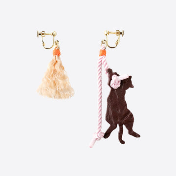 Cat Earrings with String Mahogany Brown &lt;Donation Ticket ¥220 included&gt; ca020