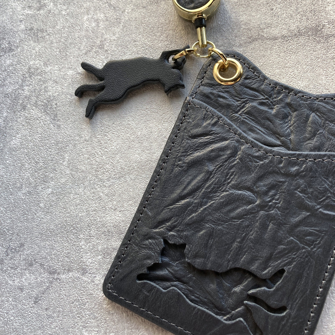 Pass case with reel, charcoal gray &lt;Donation ticket ¥450 included&gt; an004